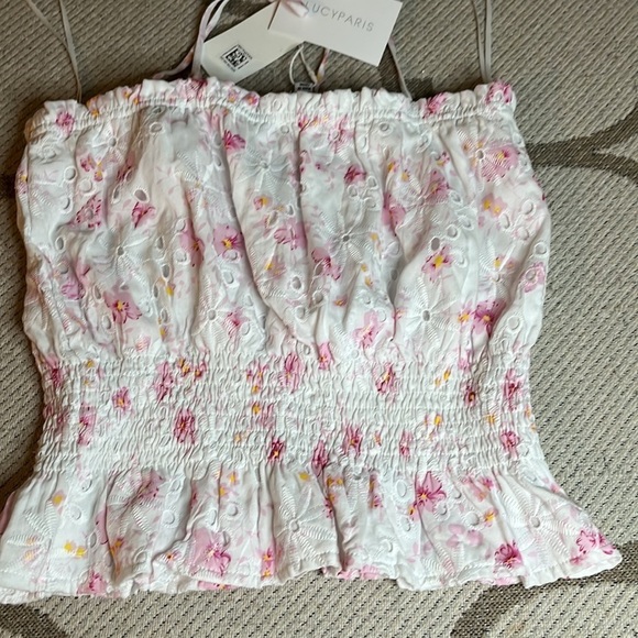 Lucy Paris eyelet pink floral print blouse - Picture 11 of 12